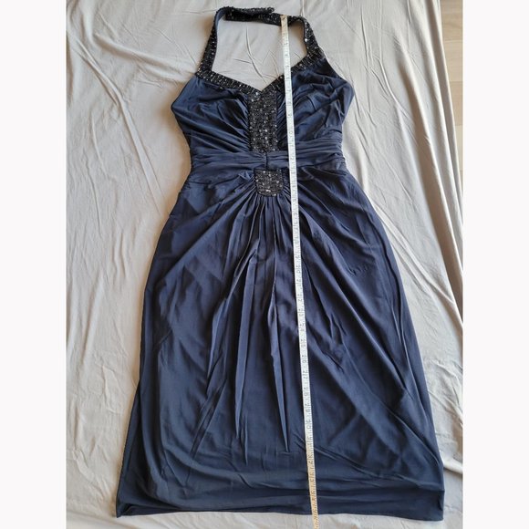 NWOT BCBGMaxAzria Navy Beaded Sequins Halter Evening Dress - Picture 10 of 13